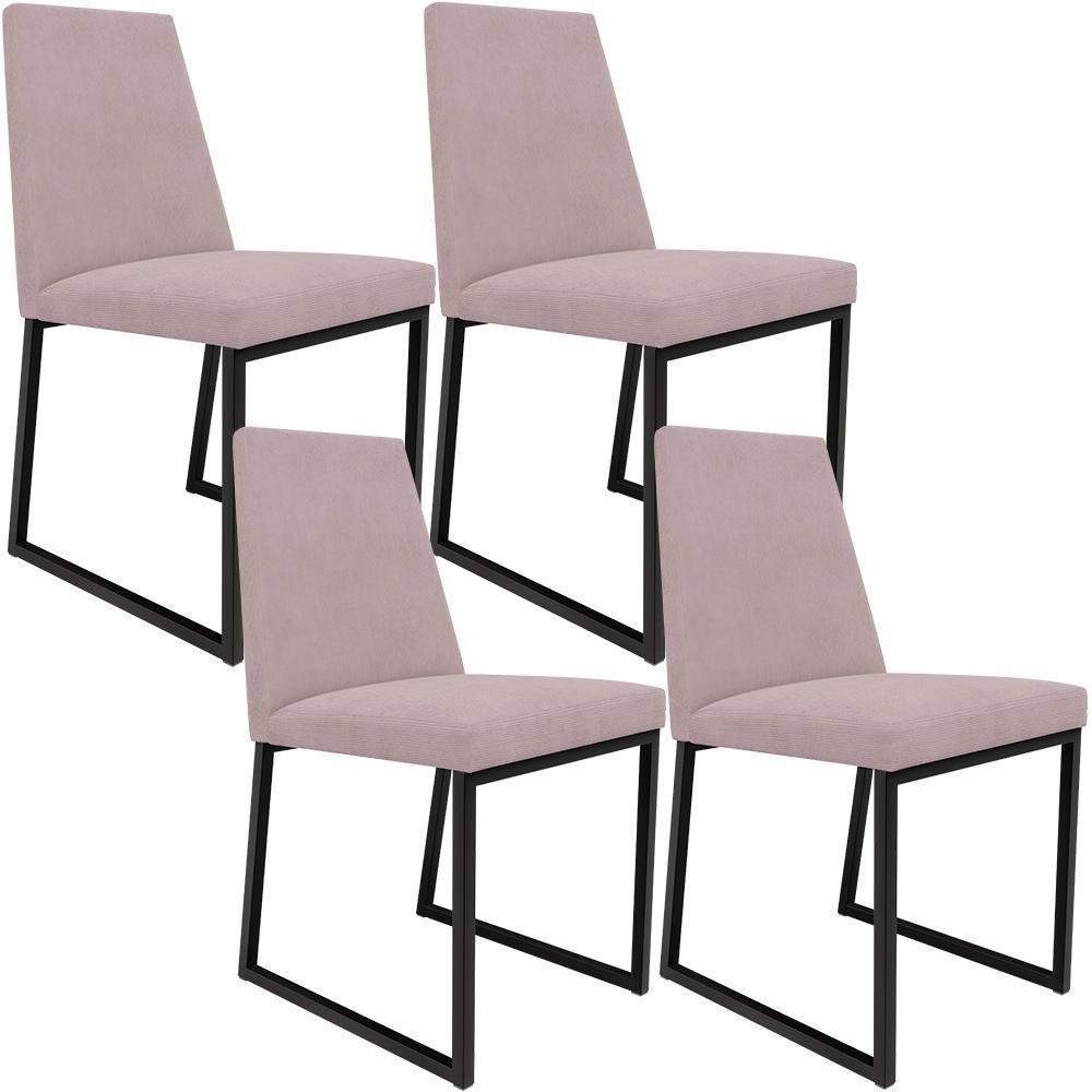 Kit 04 Cadeiras Sala De Jantar Preto L02 Suede Rosê - 1