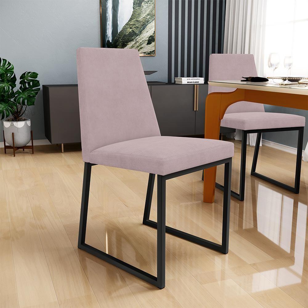 Kit 04 Cadeiras Sala De Jantar Preto L02 Suede Rosê - 7