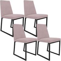 Kit 04 Cadeiras Sala De Jantar Preto L02 Suede Rosê - 1