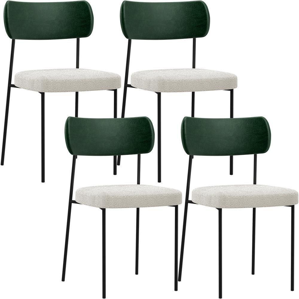 Kit 04 Cadeiras Sala De Jantar L02 Verde Musgo Bouclê Creme - 1