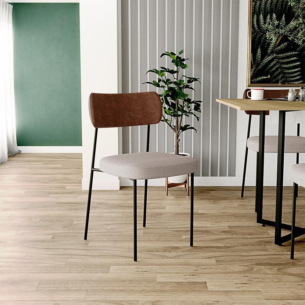 Kit 02 Cadeiras Sala De Jantar L02 Marrom Bege - 6