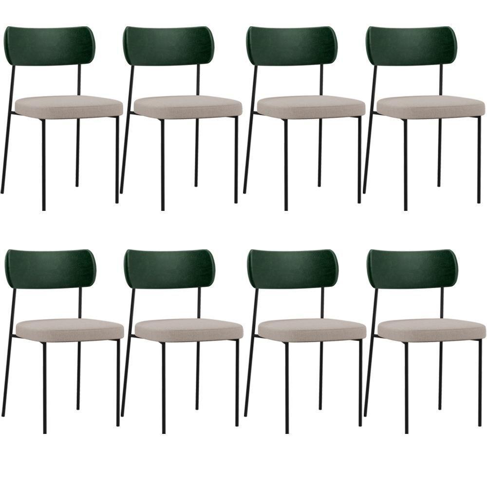 Kit 08 Cadeiras Sala De Jantar L02 Verde Musgo Bege - 1
