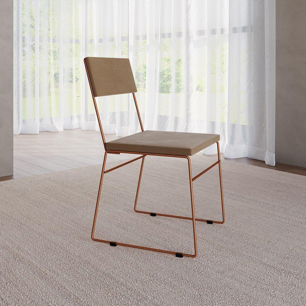 Kit 2 Cadeiras De Jantar Estofada Málaga Base Cobre Veludo Marrom - Cor: Marrom - 6