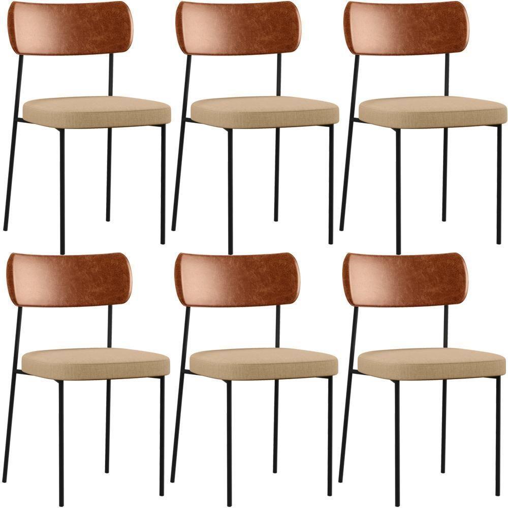 Kit 06 Cadeiras Sala De Jantar L02 Camel Bege Escuro - 1