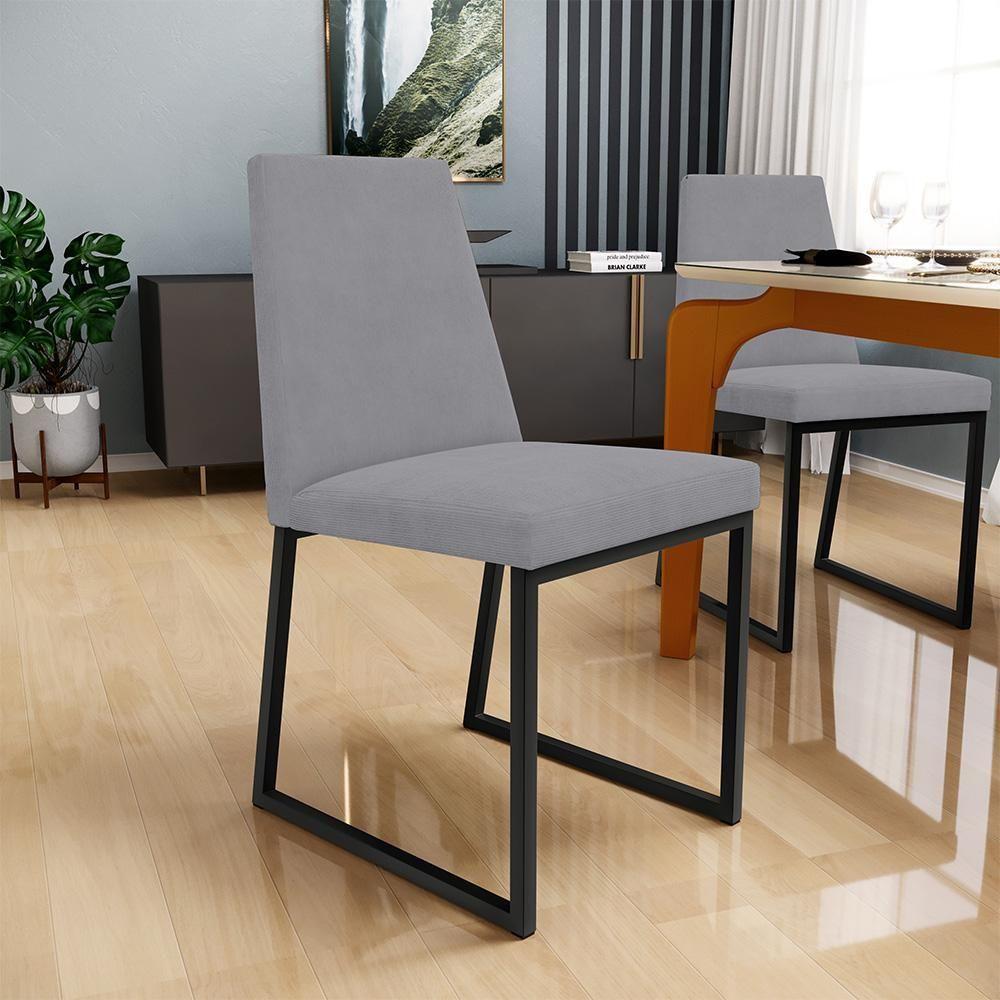 Kit 06 Cadeiras Sala De Jantar Preto L02 Suede Cinza - 7