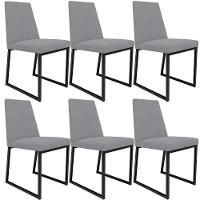 Kit 06 Cadeiras Sala De Jantar Preto L02 Suede Cinza - 1