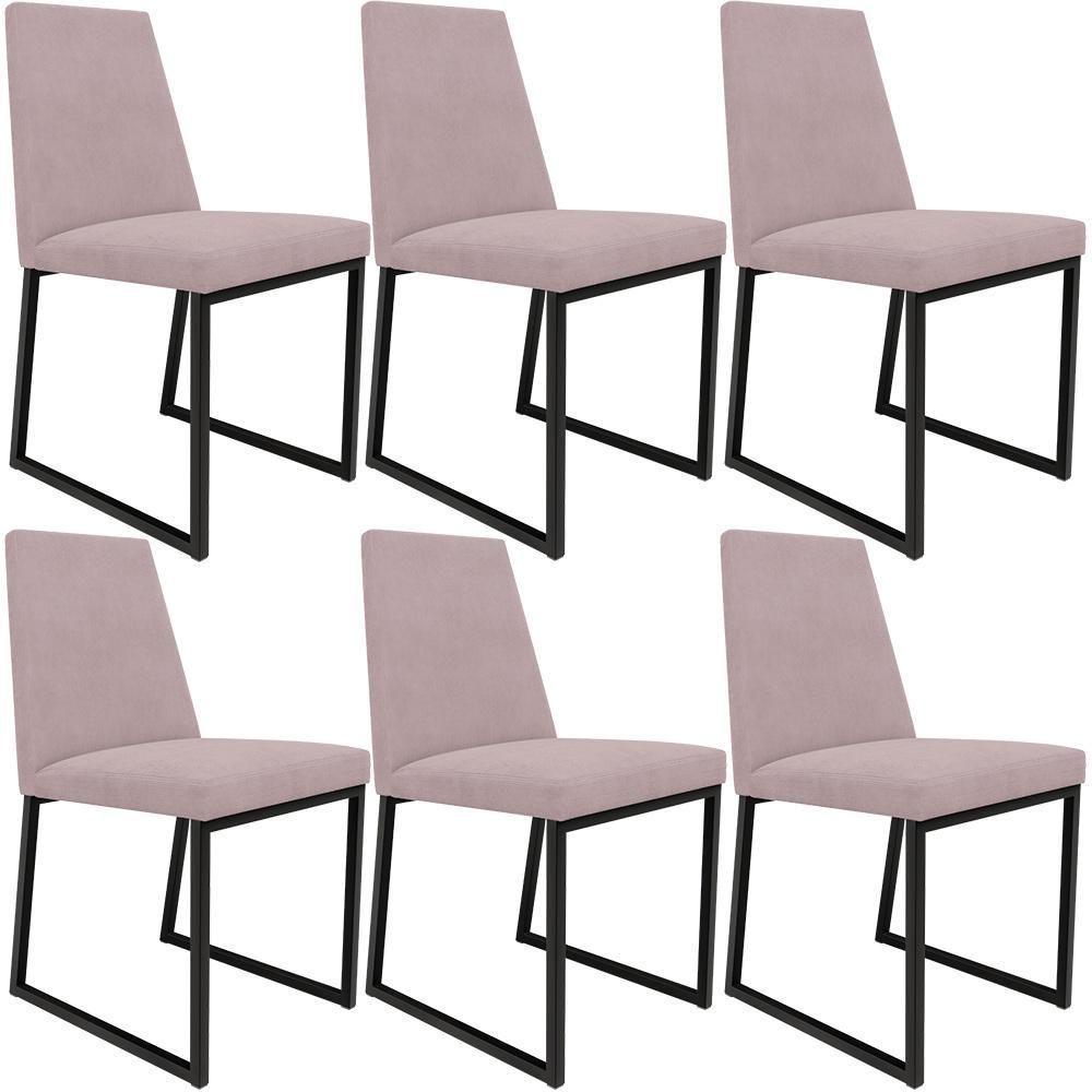Kit 06 Cadeiras Sala De Jantar Preto L02 Suede Rosê - 1