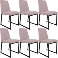 Kit 06 Cadeiras Sala De Jantar Preto L02 Suede Rosê - 1