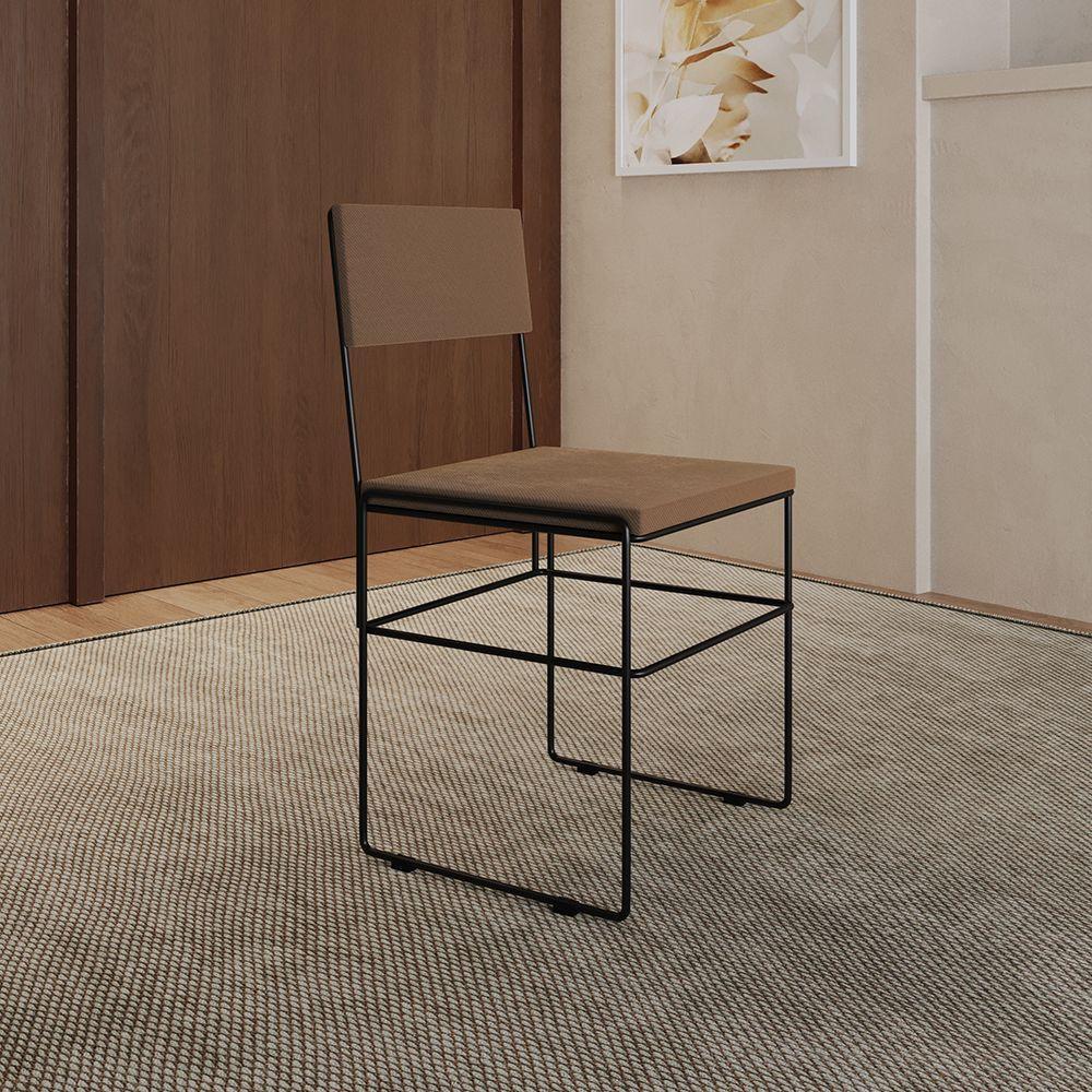 Kit 4 Cadeiras De Jantar Estofadas Veludo Marrom Aço Preto Vitoria - Cor: Marrom - 4