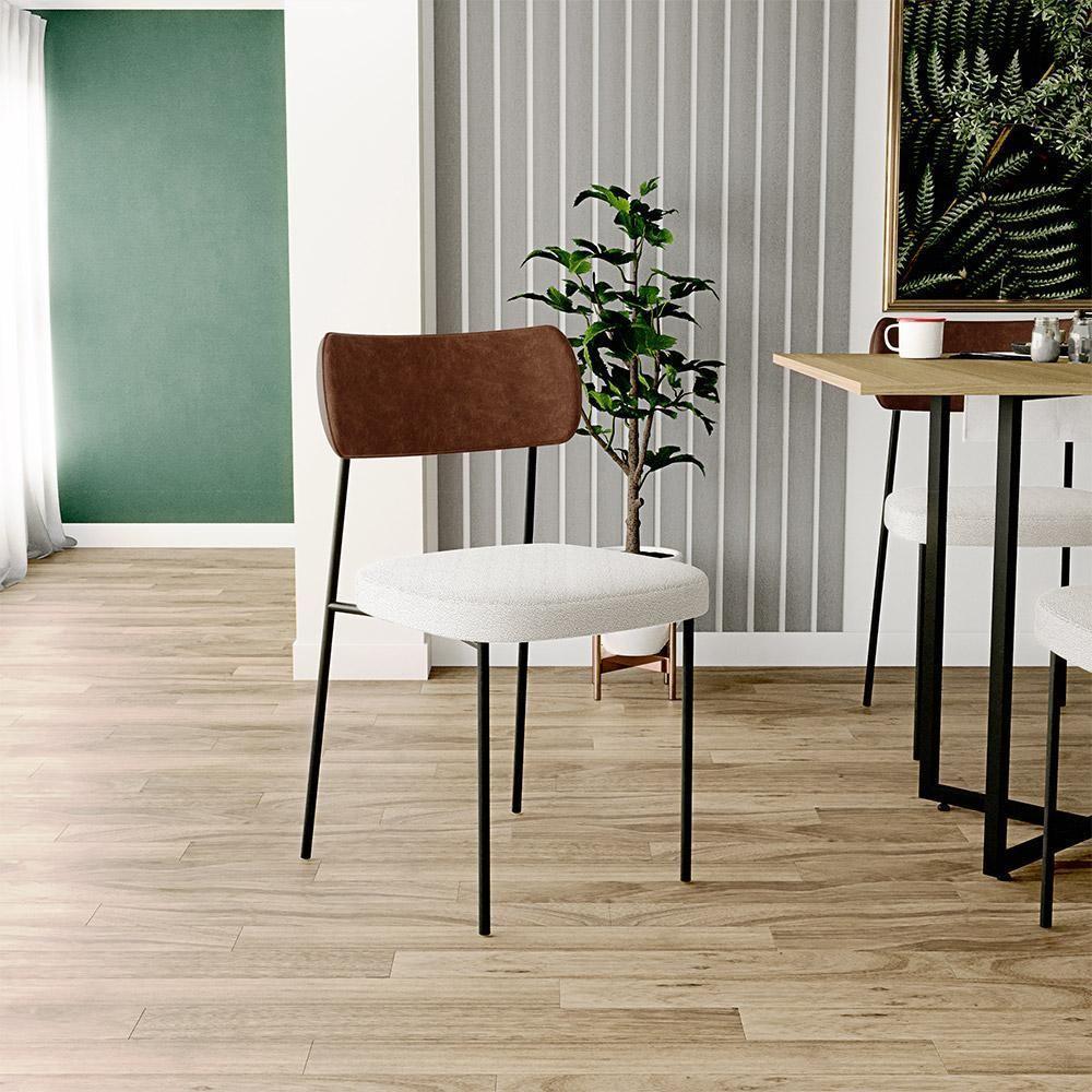 Kit 08 Cadeiras Sala De Jantar L02 Marrom Bouclê Creme - 7