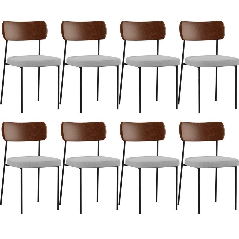 Kit 08 Cadeiras Para Sala De Jantar Melina L02 Marrom Cinza - 1