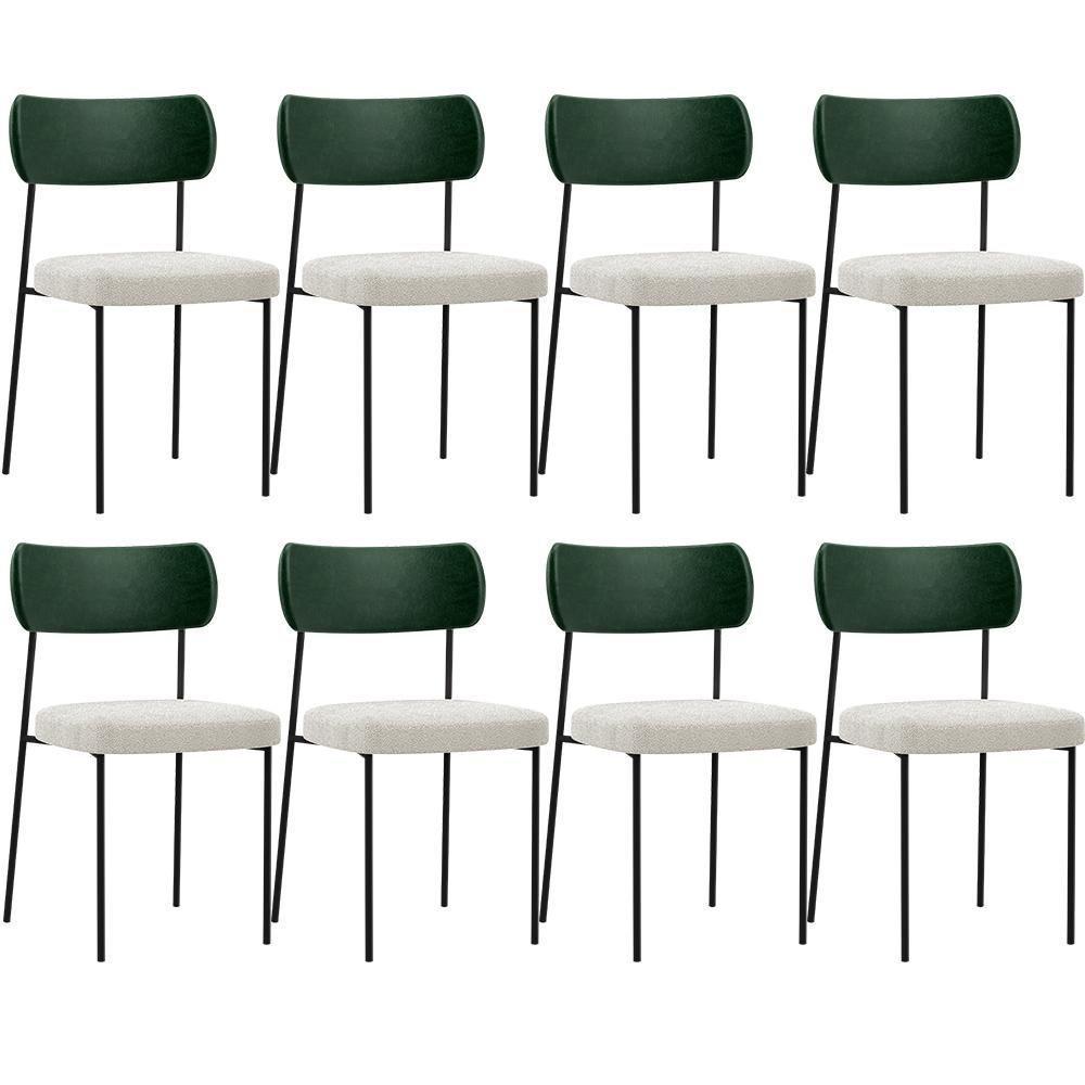 Kit 08 Cadeiras Sala De Jantar L02 Verde Musgo Bouclê Creme - 1
