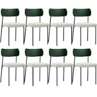 Kit 08 Cadeiras Sala De Jantar L02 Verde Musgo Bouclê Creme - 1