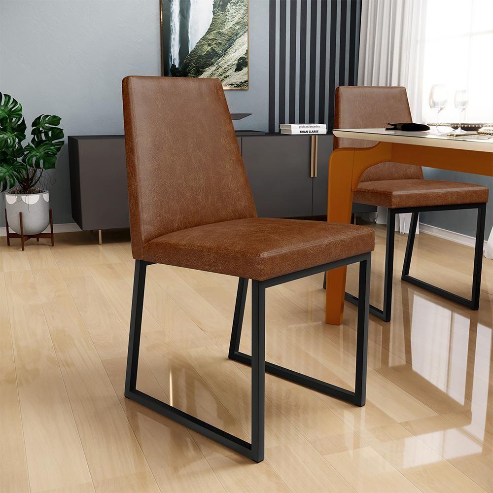 Cadeira Para Sala De Jantar Base Aço Preto L02 Marrom - 2