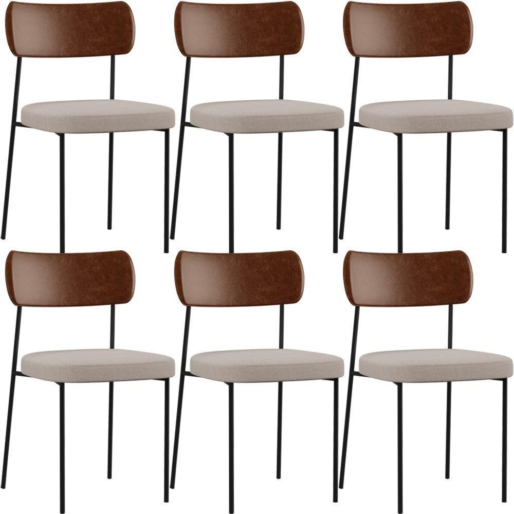 Kit 06 Cadeiras Para Sala De Jantar Melina L02 Marrom Bege - 1