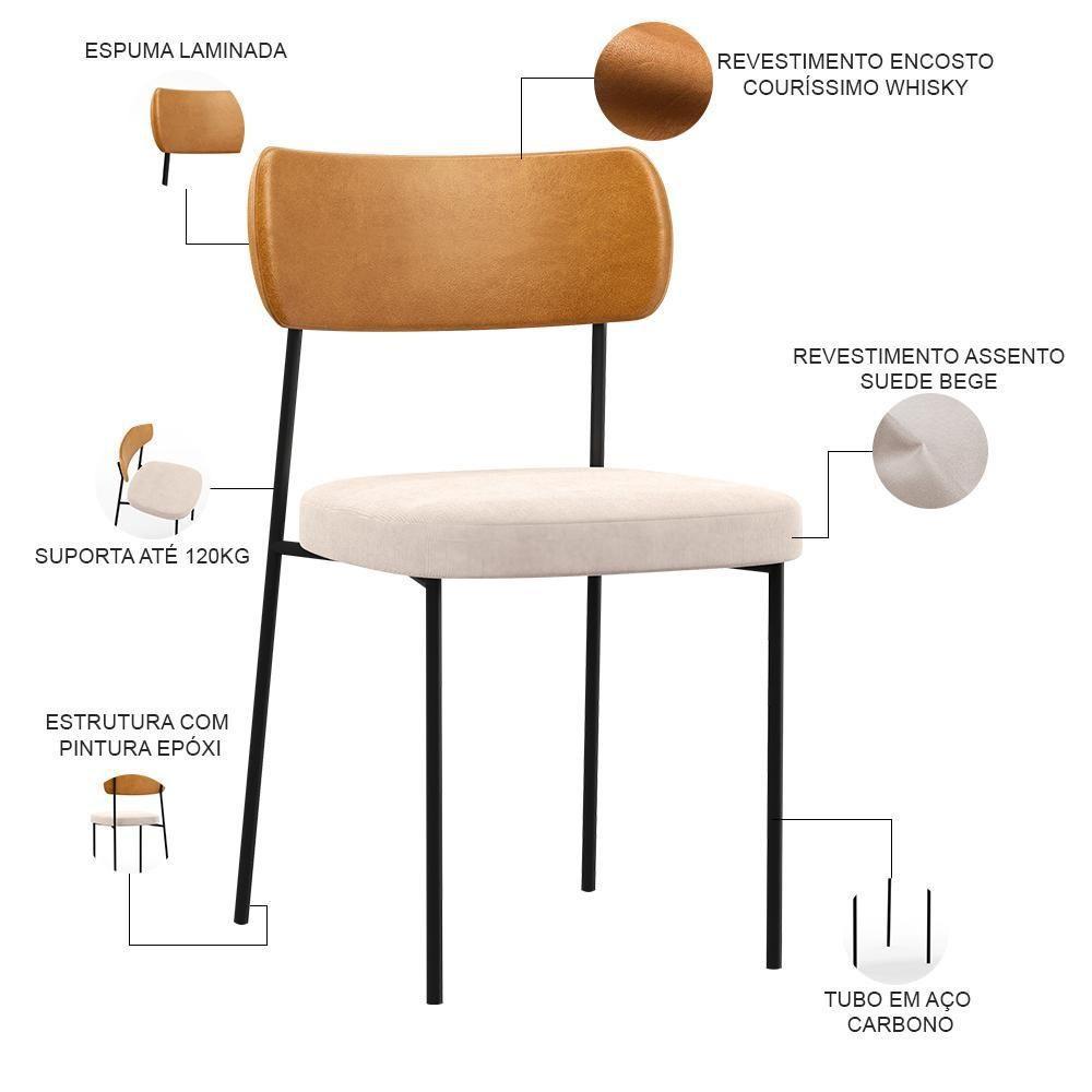 Kit 06 Cadeiras Sala De Jantar L02 Whisky Suede Bege - 6