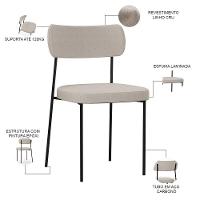 Kit 02 Cadeiras Estofadas Para Sala De Jantar Melina L02 Cru - 6