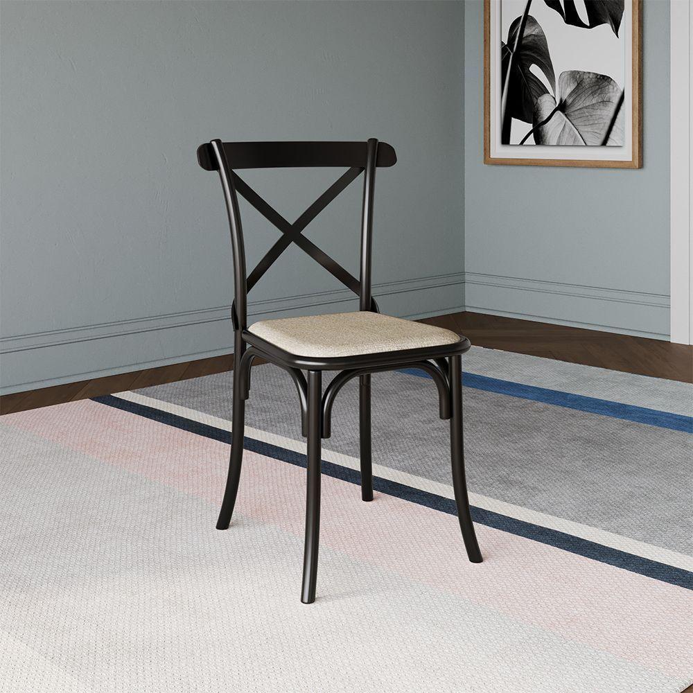 Kit 4 Cadeiras Katrina Preta Assento Corano Bege Aço Asturias - Cor: Bege - 4