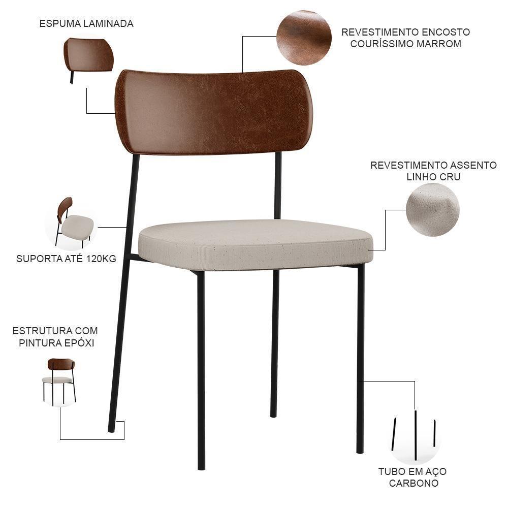 Kit 06 Cadeiras Para Sala De Jantar Melina L02 Marrom Cru - 6
