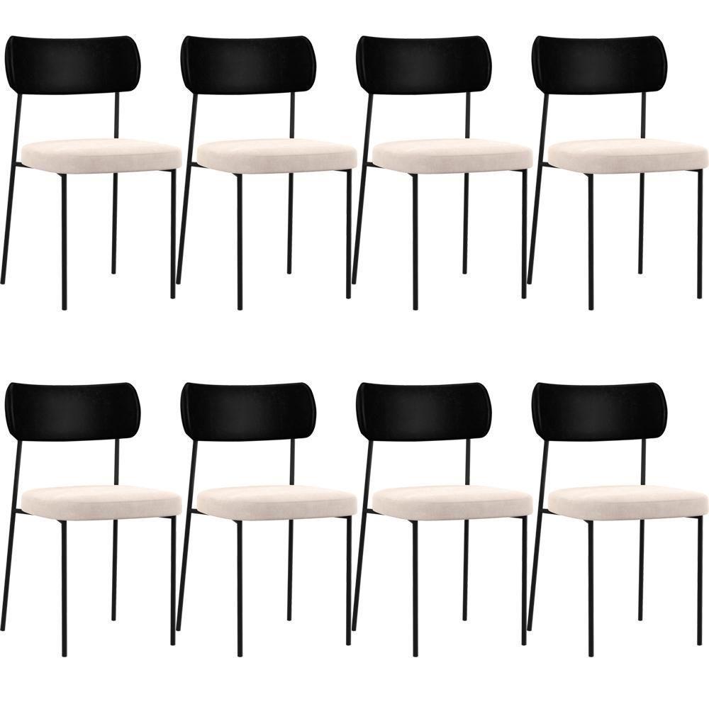 Kit 08 Cadeiras Sala De Jantar L02 Preto Suede Bege - 1