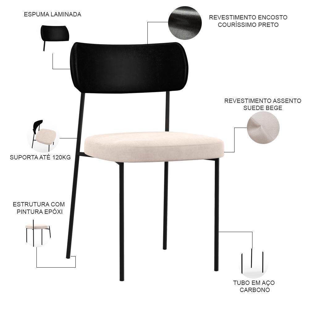 Kit 08 Cadeiras Sala De Jantar L02 Preto Suede Bege - 6