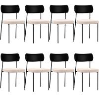 Kit 08 Cadeiras Sala De Jantar L02 Preto Suede Bege - 1