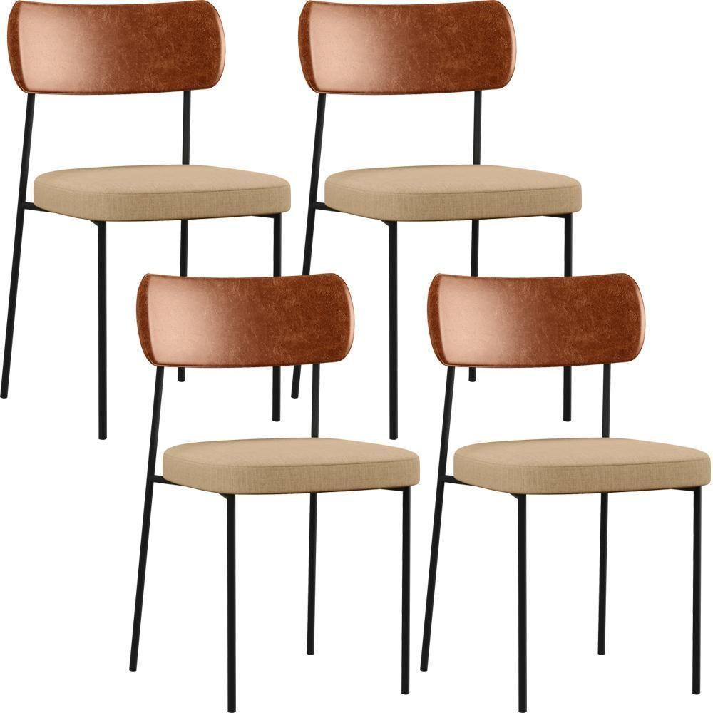 Kit 04 Cadeiras Sala De Jantar L02 Camel Bege Escuro - 1