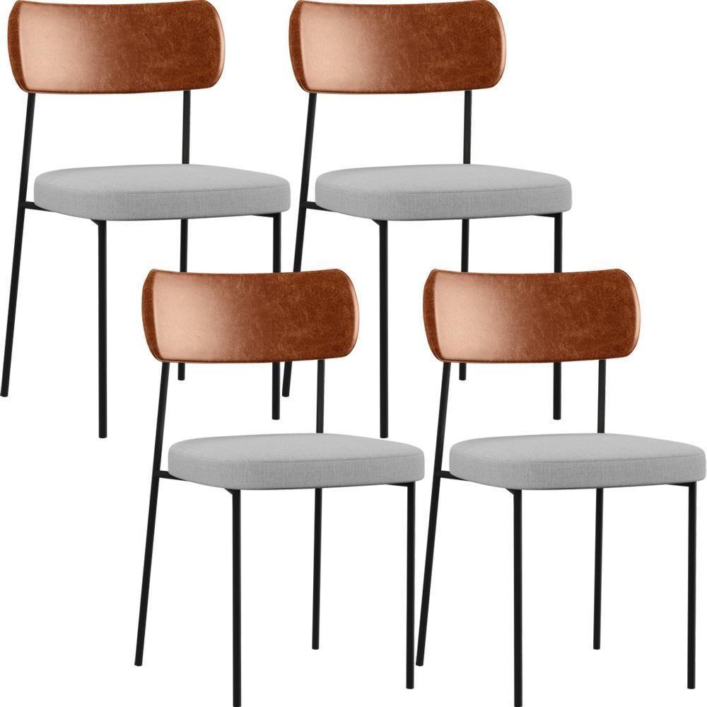 Kit 04 Cadeiras Para Sala De Jantar Melina L02 Camel Cinza - 1