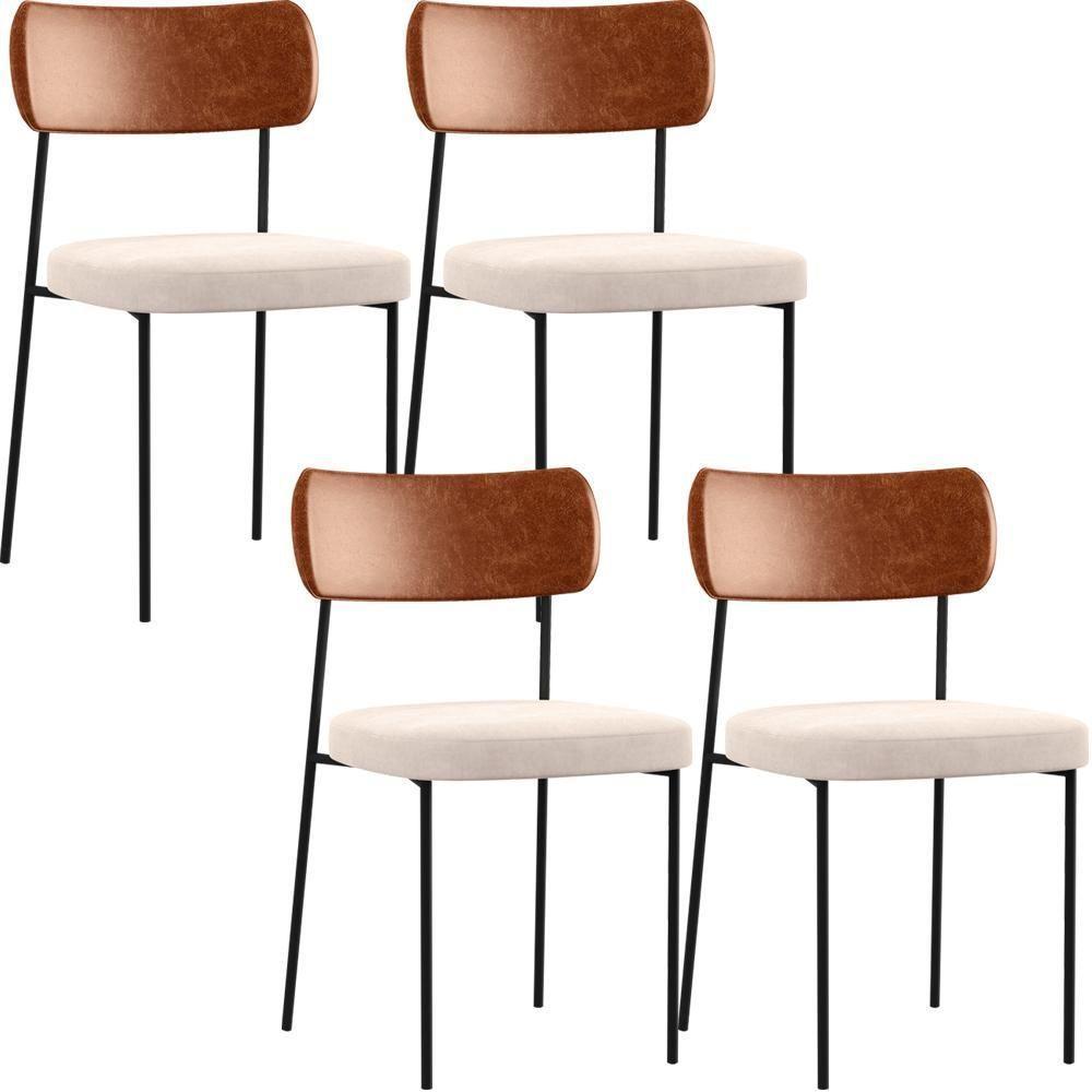 Kit 04 Cadeiras Sala De Jantar L02 Camel Suede Bege - 1