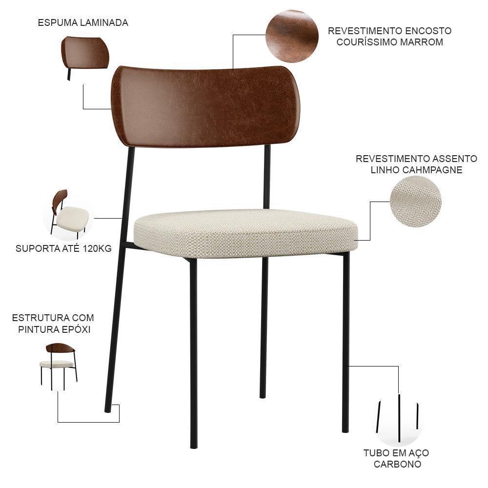Kit 02 Cadeiras Sala De Jantar L02 Marrom Champagne - 6