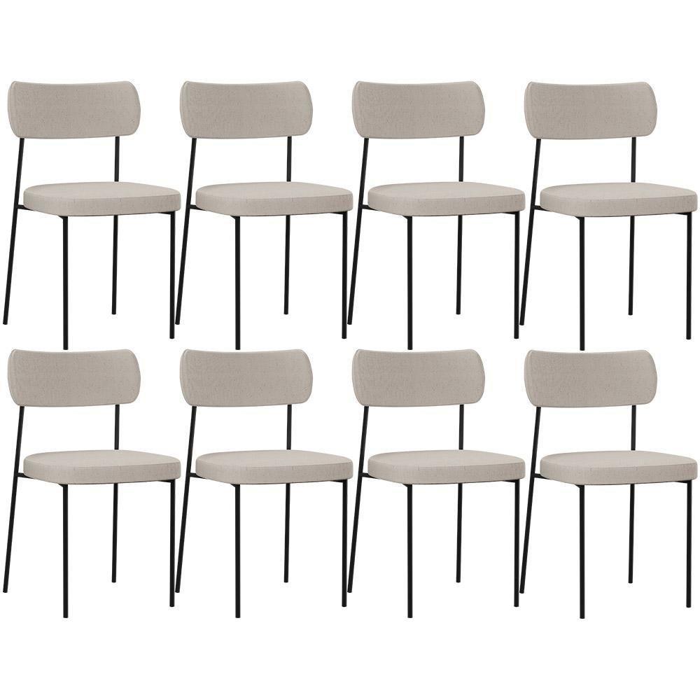 Kit 08 Cadeiras Estofadas Para Sala De Jantar Melina L02 Cru - 1