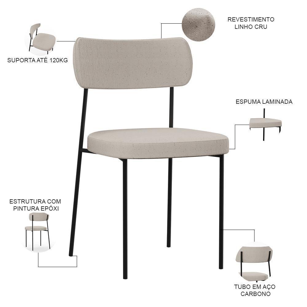 Kit 08 Cadeiras Estofadas Para Sala De Jantar Melina L02 Cru - 6