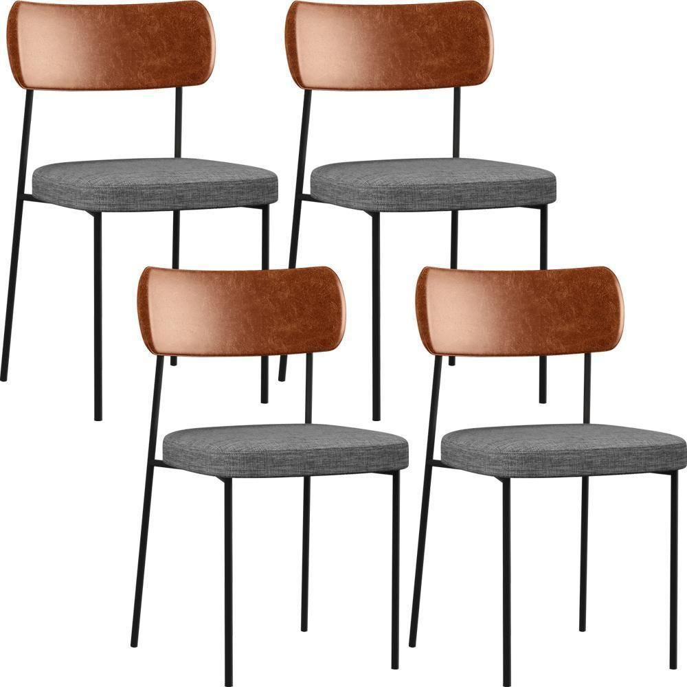 Kit 04 Cadeiras Sala De Jantar L02 Camel Cinza Escuro - 1