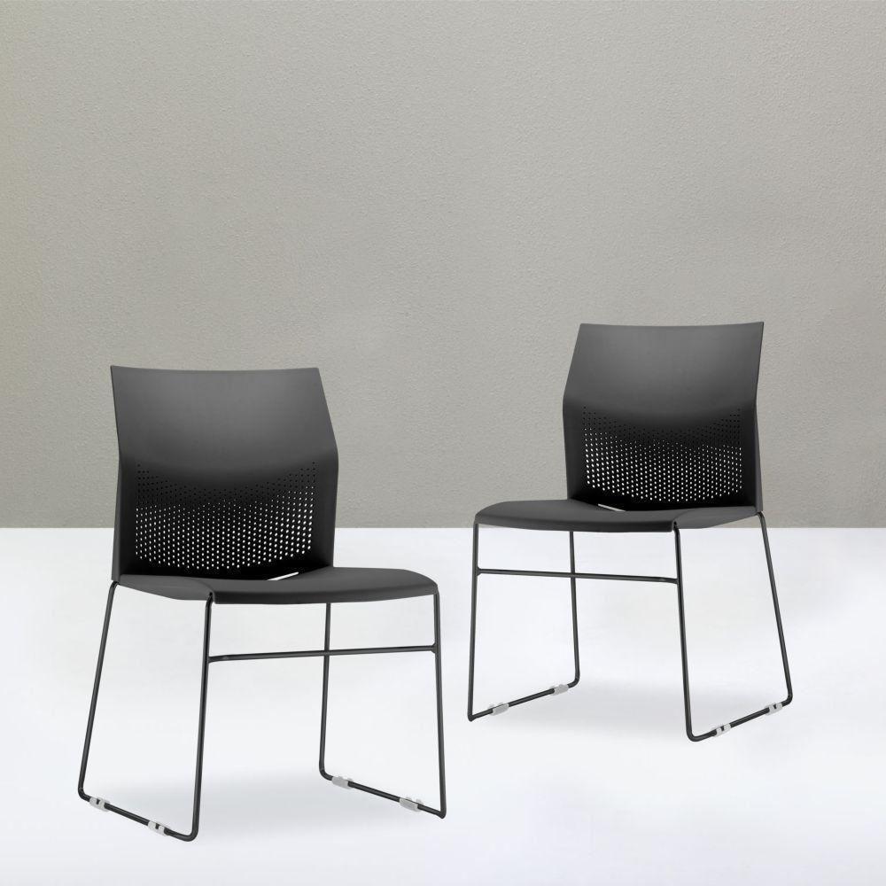 Kit 02 Cadeiras Fixa Base Preta Empilhável Connect F02 Preto - 4