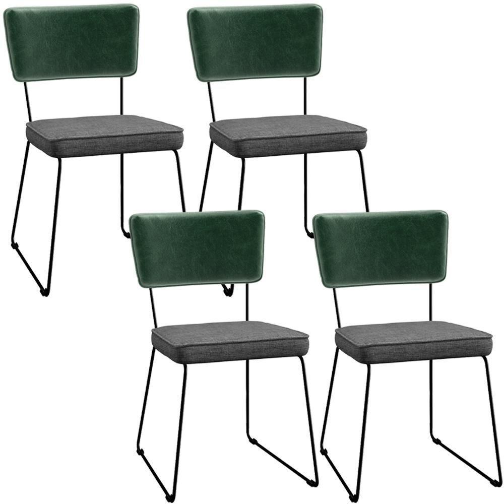 Kit 04 Cadeiras L02 Facto Verde Musgo Linho Cinza Escuro - 1