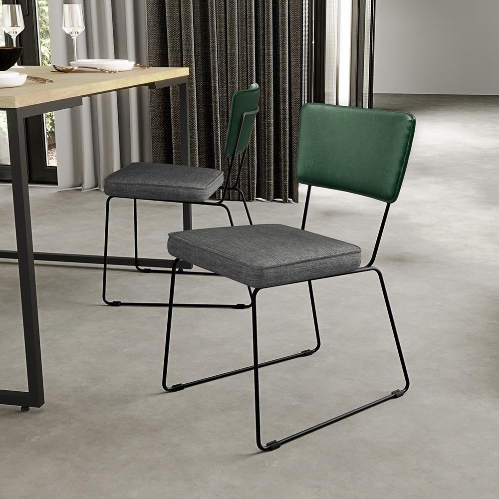 Kit 04 Cadeiras L02 Facto Verde Musgo Linho Cinza Escuro - 9