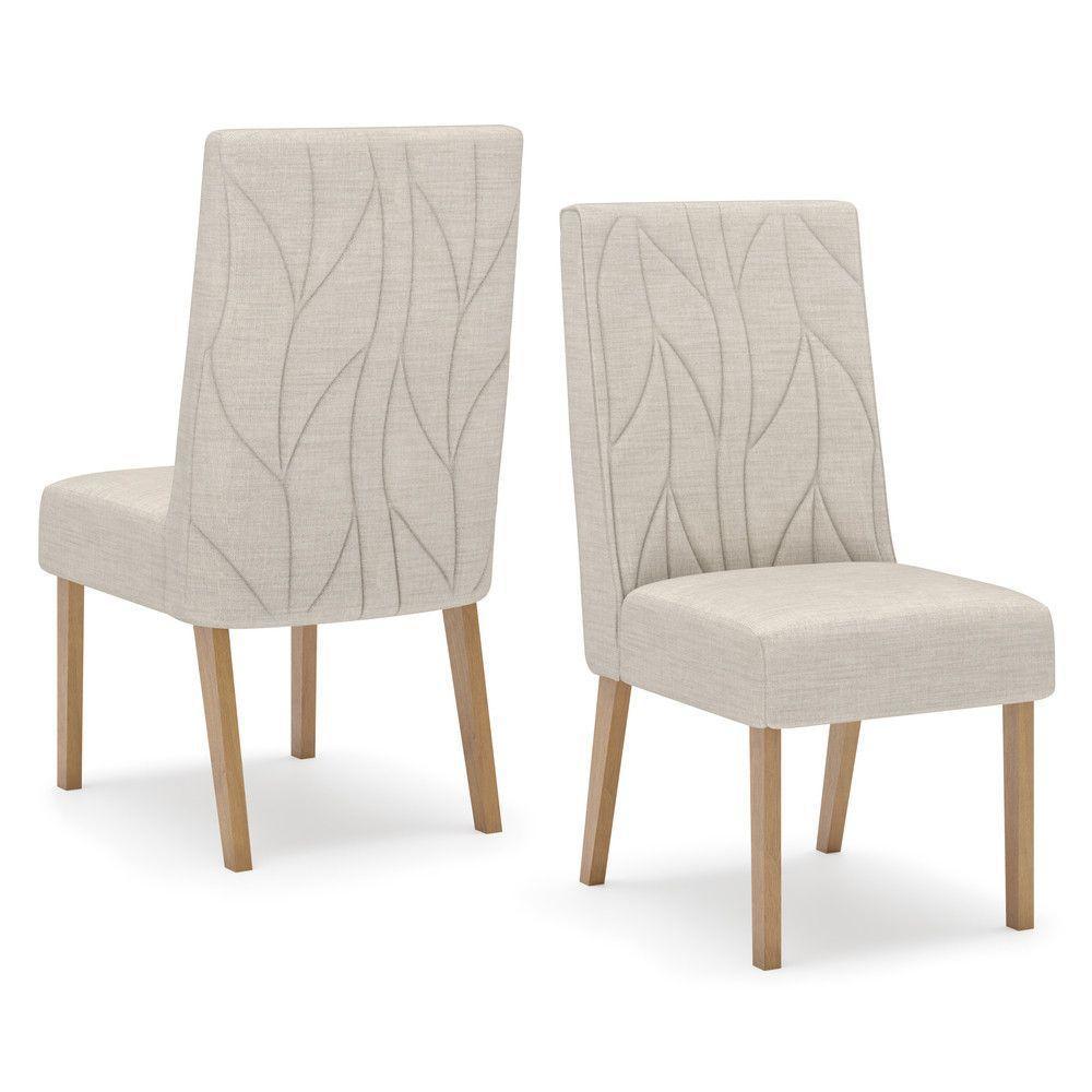 Conjunto 2 Cadeiras Estofadas Com Pés Em Madeira Eloá Henn Nature Com Linho - 5