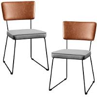 Kit 02 Cadeira Estofada Sala Jantar Camel Linho Cinza - 1