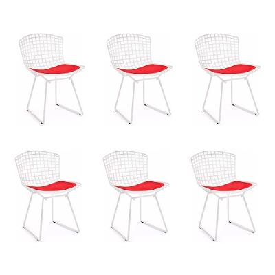 Kit 6 Cadeiras Bertoia Branca Com Assento Vermelho Cor Branco