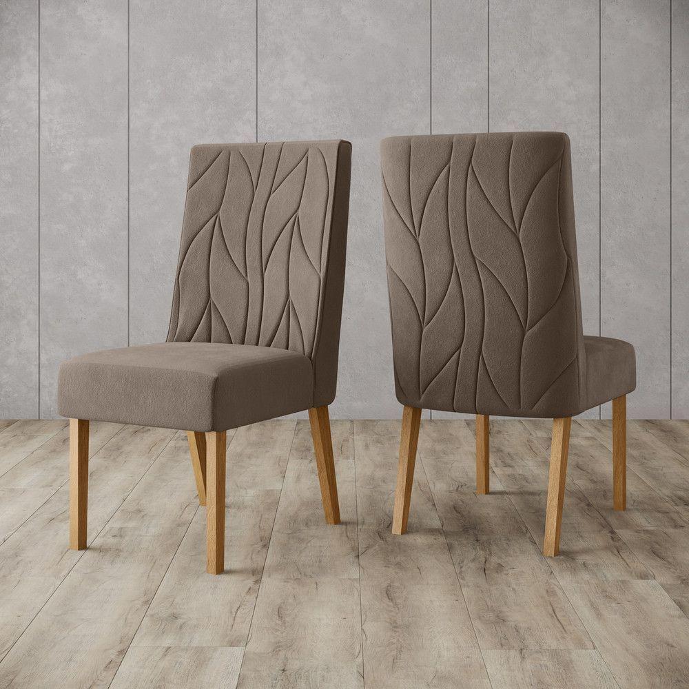 Conjunto 2 Cadeiras Estofadas Com Pés Em Madeira Eloá Henn Nature Com Marrom Amêndoa - 1