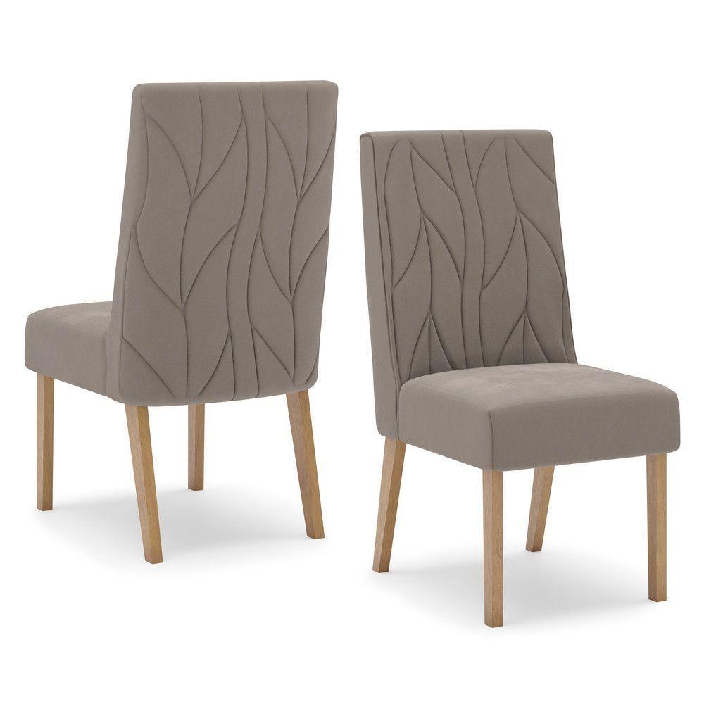 Conjunto 2 Cadeiras Estofadas Com Pés Em Madeira Eloá Henn Nature Com Marrom Amêndoa - 4