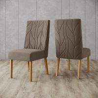 Conjunto 2 Cadeiras Estofadas Com Pés Em Madeira Eloá Henn Nature Com Marrom Amêndoa - 1