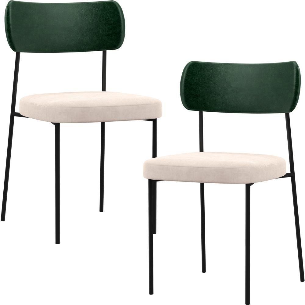 Kit 02 Cadeiras Sala De Jantar L02 Verde Musgo Suede Bege - 1