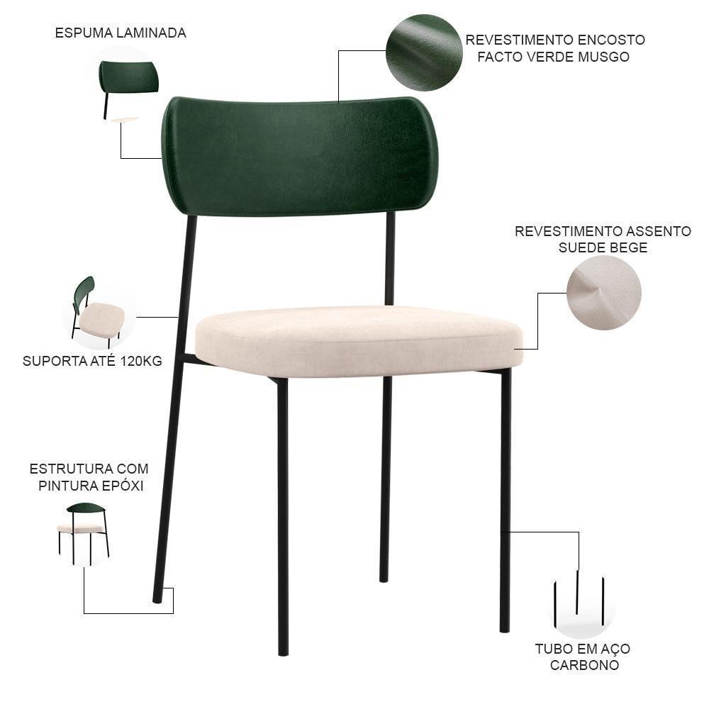 Kit 02 Cadeiras Sala De Jantar L02 Verde Musgo Suede Bege - 6