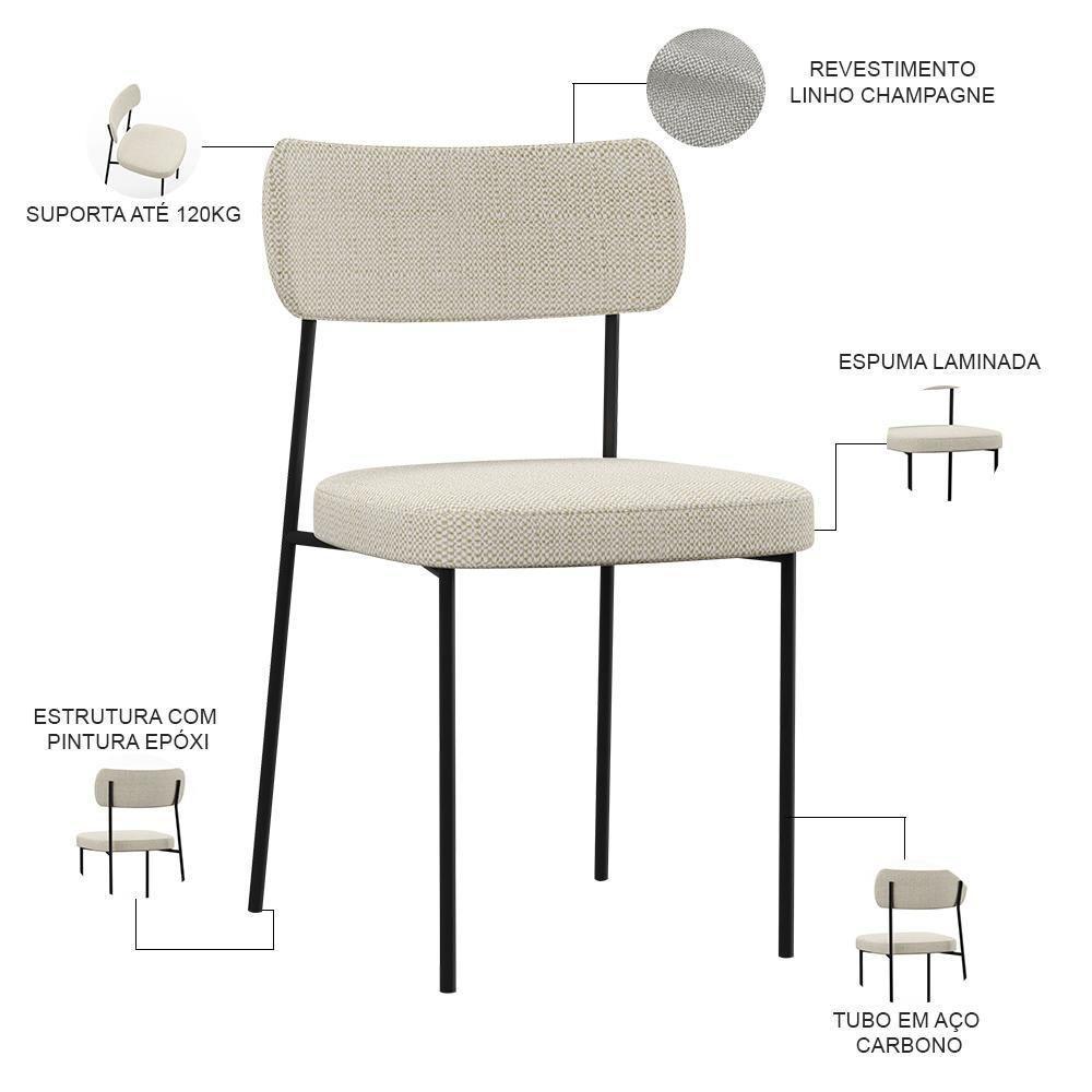 Cadeira Estofada Para Sala De Jantar Melina L02 Champagne - 5