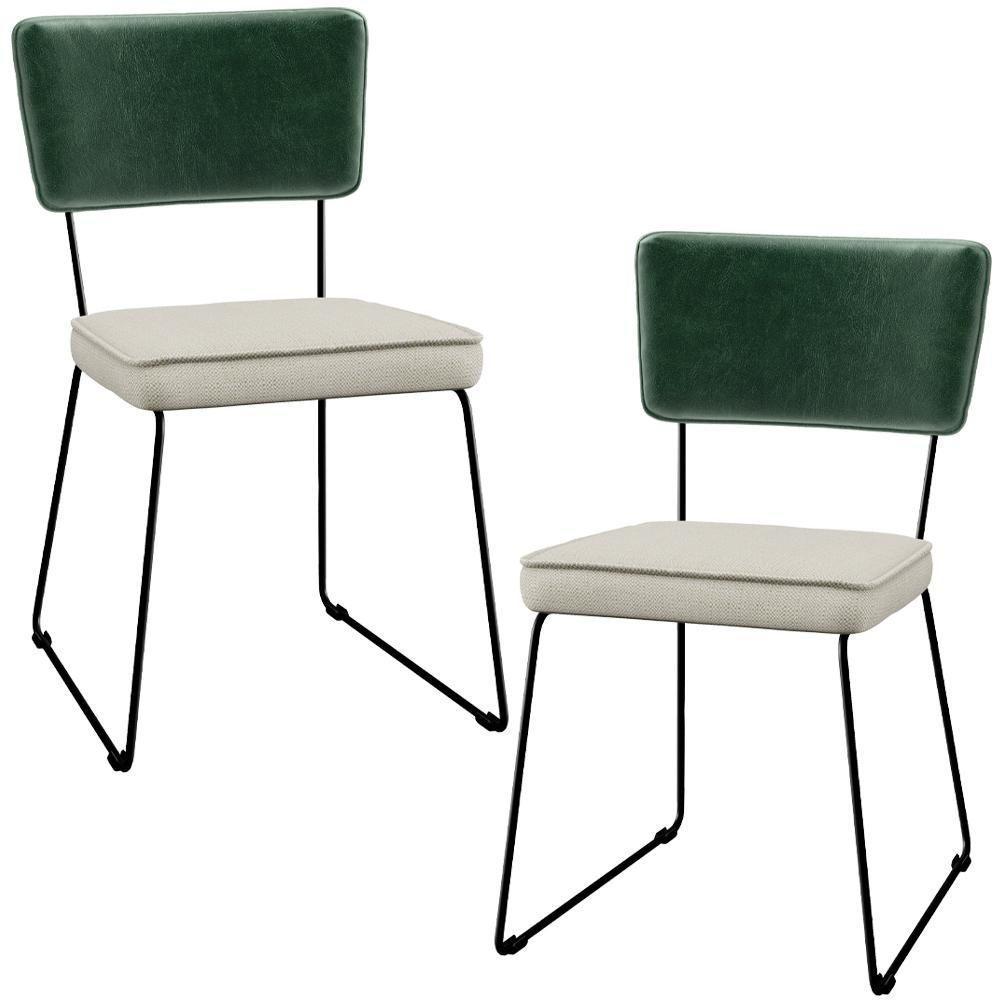 Kit 02 Cadeiras L02 Facto Verde Musgo Linho Champagne - 1