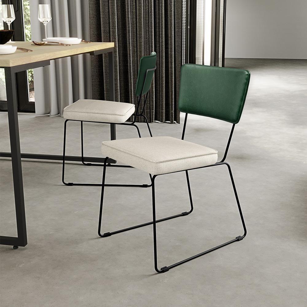 Kit 02 Cadeiras L02 Facto Verde Musgo Linho Champagne - 9