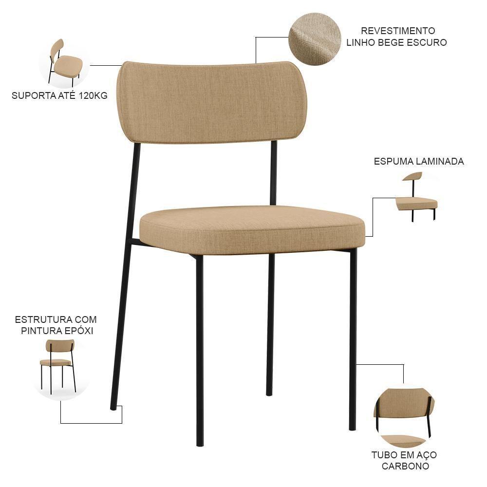 Kit 02 Cadeiras Sala De Jantar L02 Bege Escuro - 6