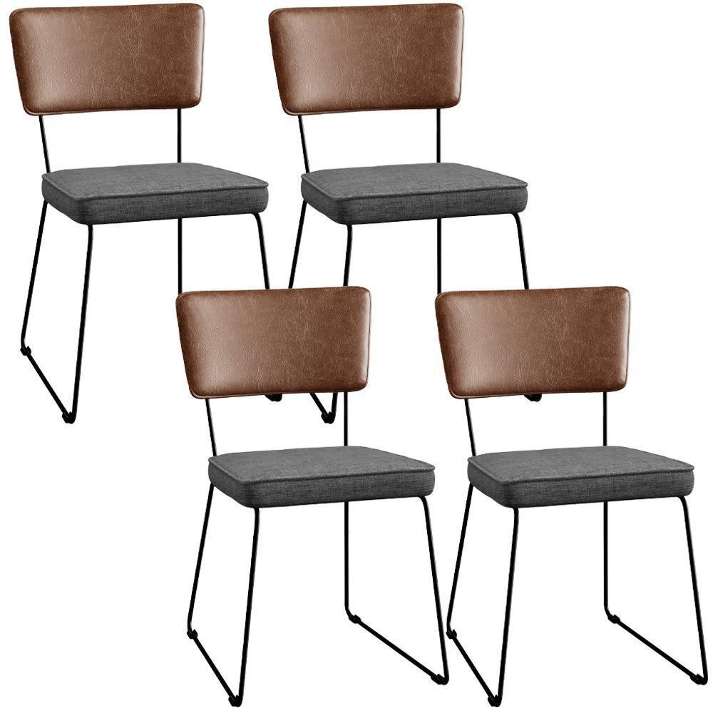 Kit 04 Cadeiras L02 Couríssimo Marrom Linho Cinza Escuro - 1