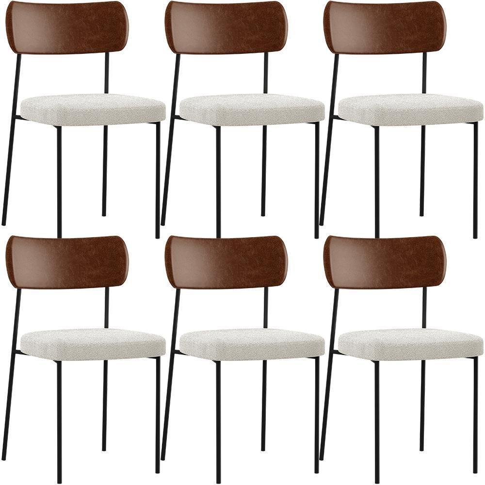Kit 06 Cadeiras Para Sala De Jantar L02 Marrom Bouclê Creme - 1
